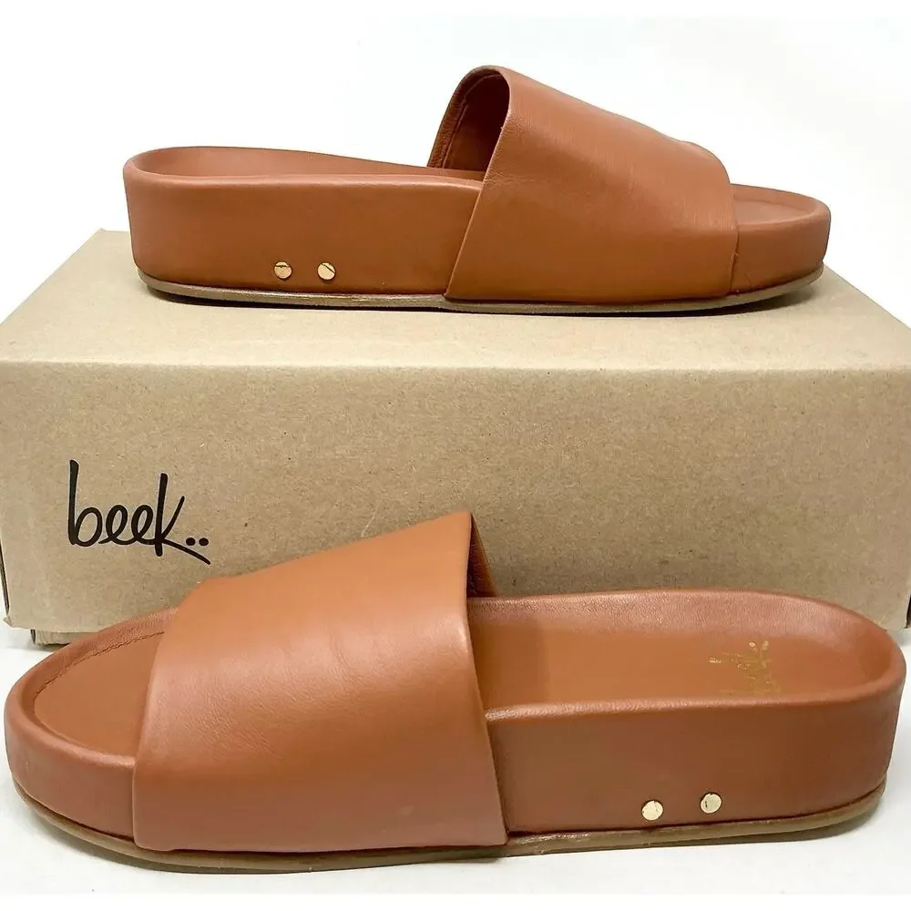 🆕Beek Pelican Tan Leather Platform Slide Sandal